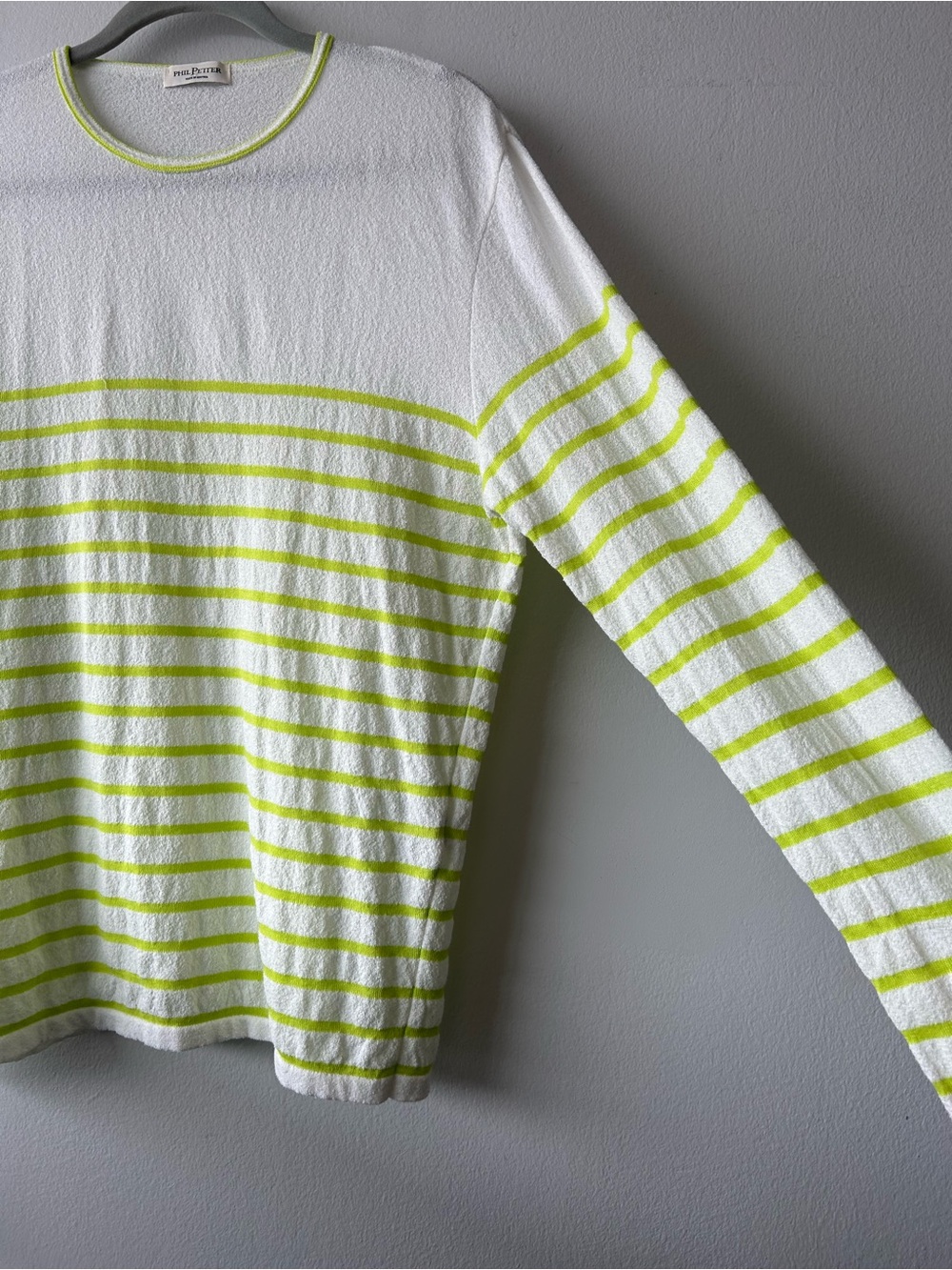 Phil Petter Austria Men’s Premium White & Neon Yellow Striped Long Sleeve Top - Picture 2 of 11